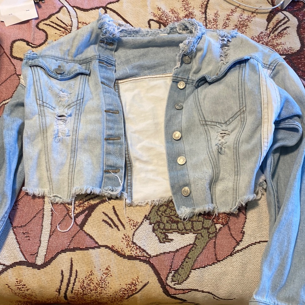 pacsun color block distressed denim jacket
